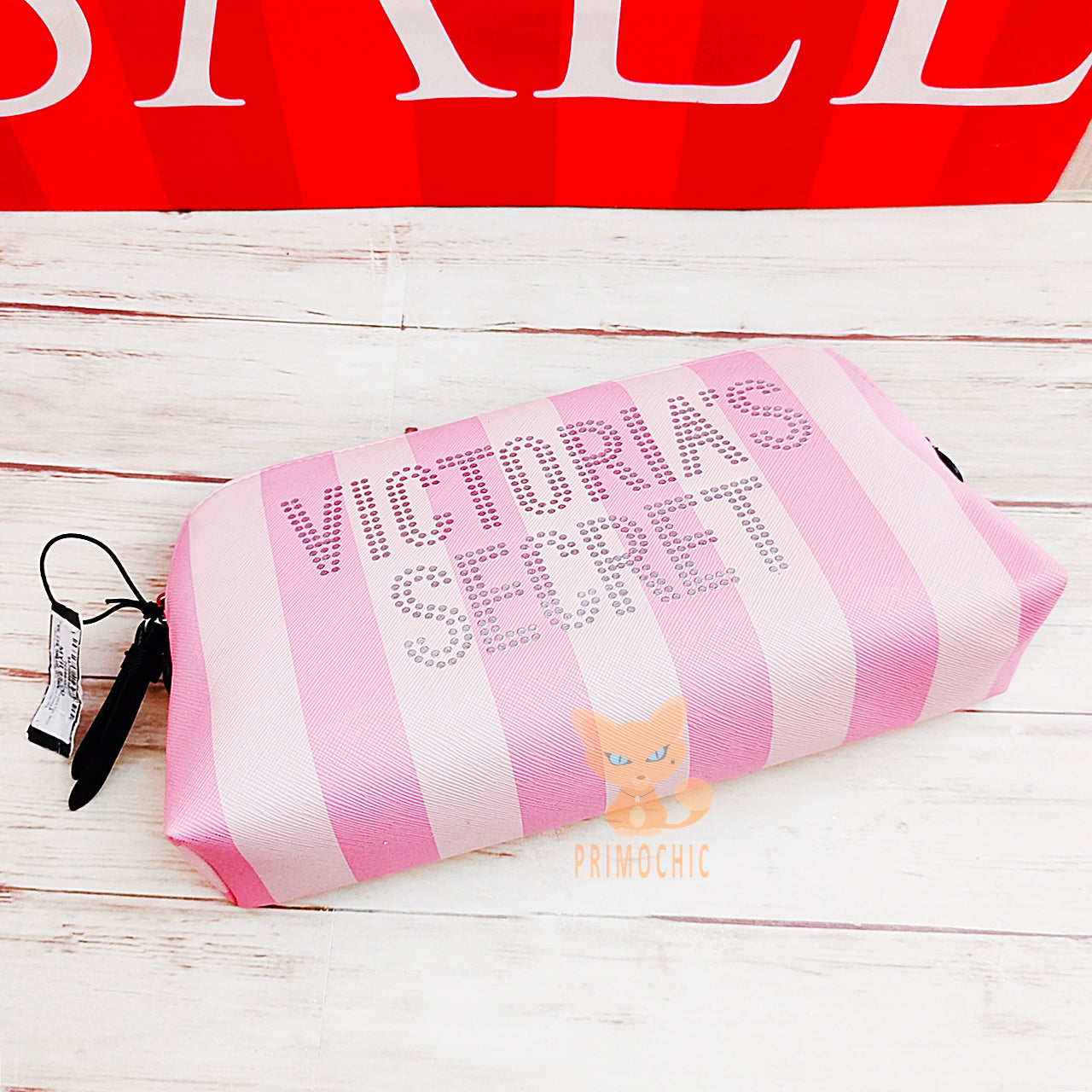 Victoria's Secret Large Cosmetic Bag Makeup Case Pink Stripe Travel Organizer