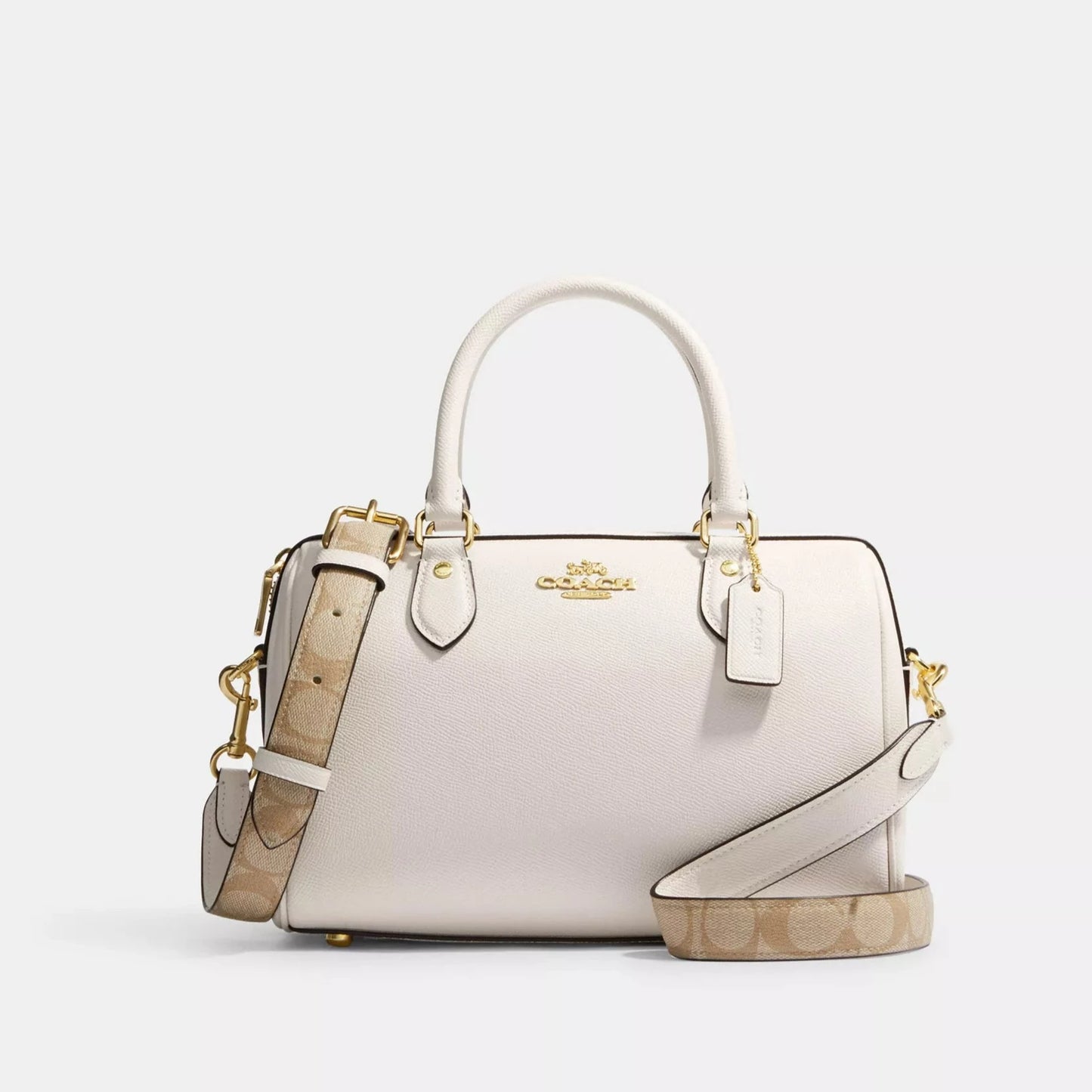 Coach Rowan Leather Satchel With Canvas Strap White Chalk | Pre Order